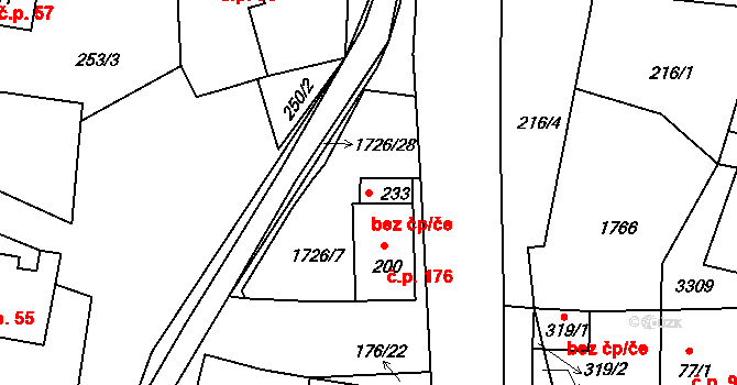 Lodhéřov 49239708 na parcele st. 233 v KÚ Lodhéřov, Katastrální mapa