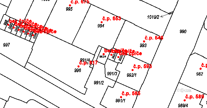 Děčín 49465708 na parcele st. 992/4 v KÚ Podmokly, Katastrální mapa