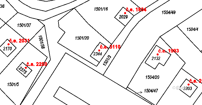 Litice 3110, Plzeň na parcele st. 2344 v KÚ Valcha, Katastrální mapa