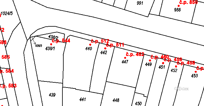 Bučovice 511 na parcele st. 442 v KÚ Bučovice, Katastrální mapa