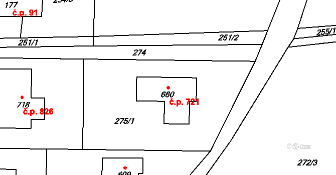 Prostřední Bludovice 721, Horní Bludovice na parcele st. 660 v KÚ Prostřední Bludovice, Katastrální mapa