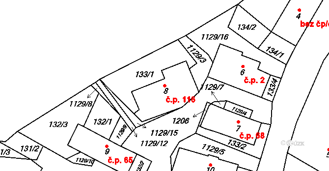 Chlum 116, Hlinsko na parcele st. 8 v KÚ Chlum u Hlinska, Katastrální mapa