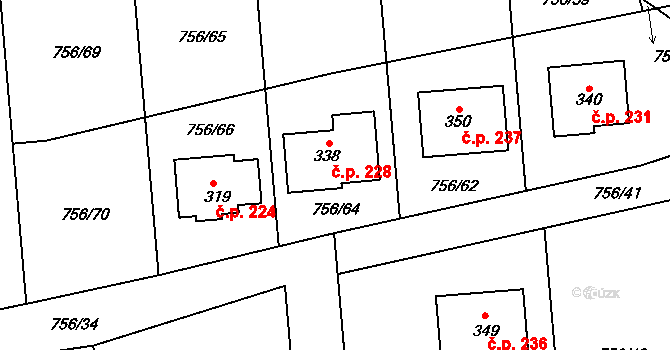 Hromnice 228 na parcele st. 338 v KÚ Hromnice, Katastrální mapa