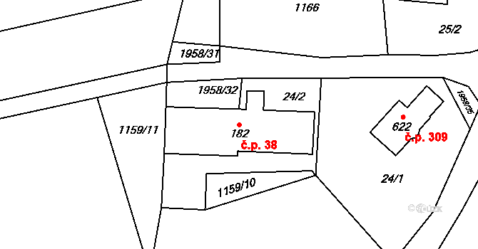 Dolní Libchavy 38, Libchavy na parcele st. 182 v KÚ Dolní Libchavy, Katastrální mapa