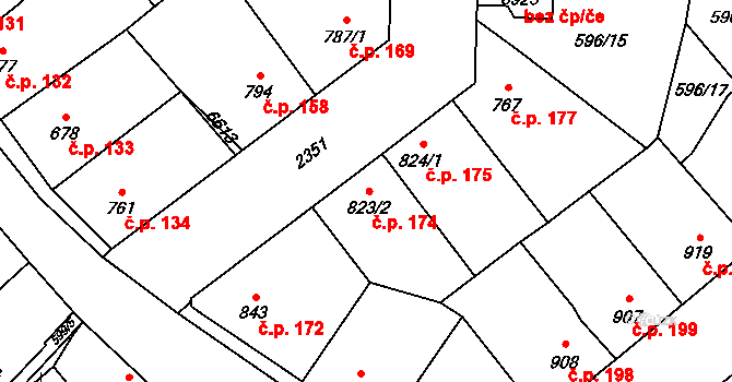 Beroun-Závodí 174, Beroun na parcele st. 823/2 v KÚ Beroun, Katastrální mapa