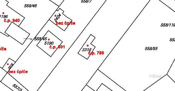 Beroun-Závodí 786, Beroun na parcele st. 3318 v KÚ Beroun, Katastrální mapa
