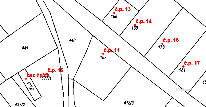 Podvlčí 11, Dolní Beřkovice na parcele st. 163 v KÚ Dolní Beřkovice, Katastrální mapa