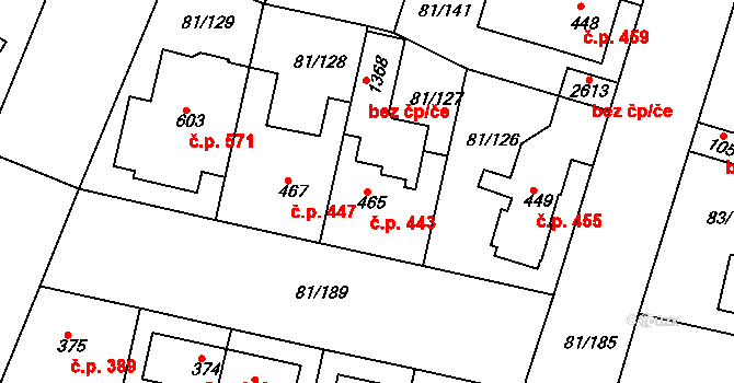 Lobeček 443, Kralupy nad Vltavou na parcele st. 465 v KÚ Lobeček, Katastrální mapa