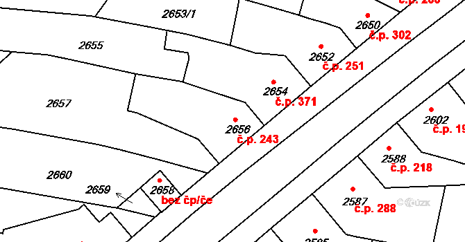 Veselí nad Lužnicí I 243, Veselí nad Lužnicí na parcele st. 2656 v KÚ Veselí nad Lužnicí, Katastrální mapa