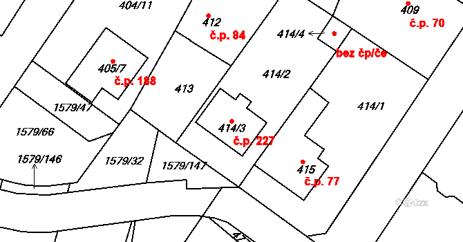 Malé Předměstí 227, Horšovský Týn na parcele st. 414/3 v KÚ Horšovský Týn, Katastrální mapa
