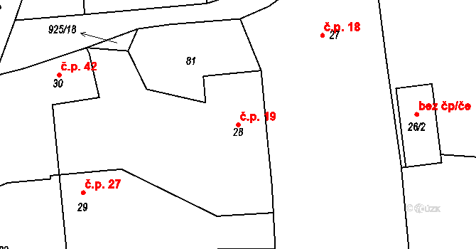 Zdebořice 19, Plánice na parcele st. 28 v KÚ Zdebořice, Katastrální mapa