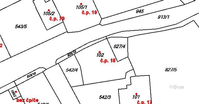 Machov 18 na parcele st. 102 v KÚ Machov, Katastrální mapa