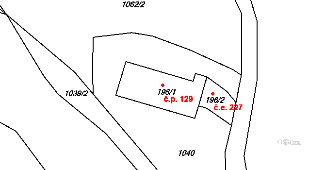 Suchý Důl 129 na parcele st. 196/1 v KÚ Suchý Důl, Katastrální mapa