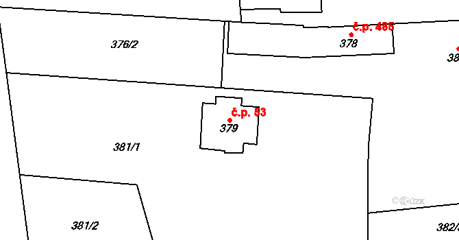 Hronov 53 na parcele st. 379 v KÚ Hronov, Katastrální mapa