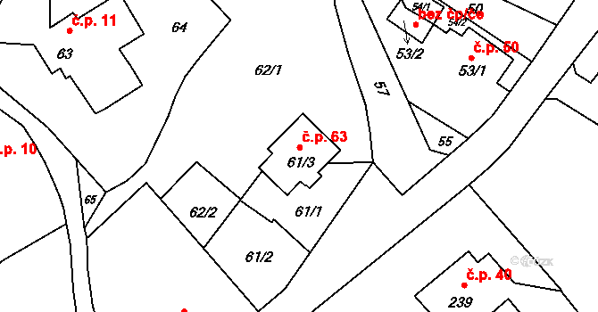 Pískov 63, Troubelice na parcele st. 61/3 v KÚ Pískov, Katastrální mapa