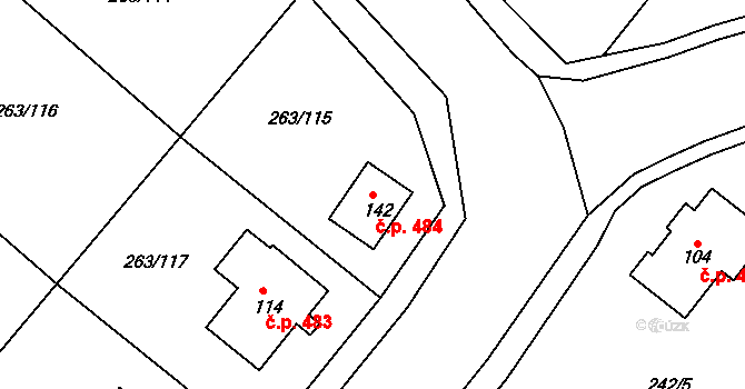Pod Vinicí 484, Žiželice na parcele st. 142 v KÚ Loukonosy, Katastrální mapa