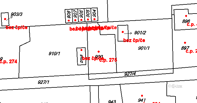 Postřelmov 275 na parcele st. 900 v KÚ Postřelmov, Katastrální mapa