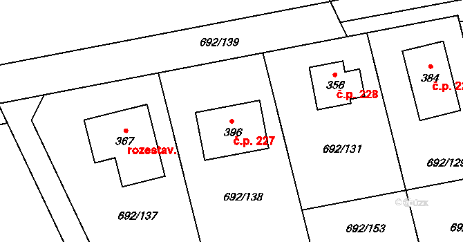 Dolní Lukavice 227 na parcele st. 396 v KÚ Dolní Lukavice, Katastrální mapa