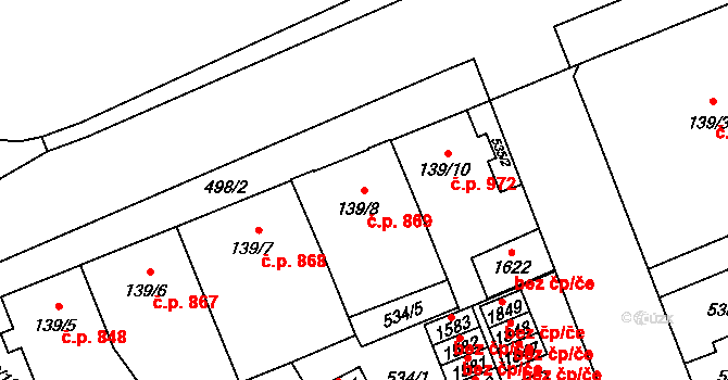 Nový Jičín 869 na parcele st. 139/8 v KÚ Nový Jičín-Dolní Předměstí, Katastrální mapa