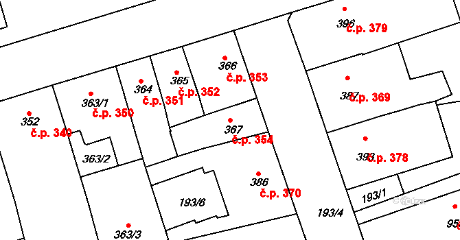 Žirovnice 354 na parcele st. 367 v KÚ Žirovnice, Katastrální mapa