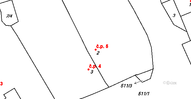 Kloušov 5, Merklín na parcele st. 2 v KÚ Kloušov, Katastrální mapa