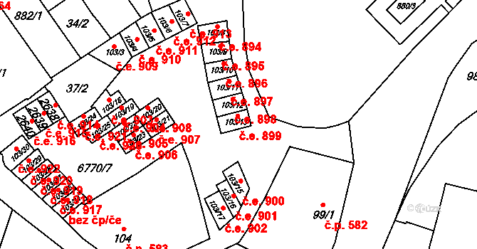 Žatec 899 na parcele st. 103/13 v KÚ Žatec, Katastrální mapa