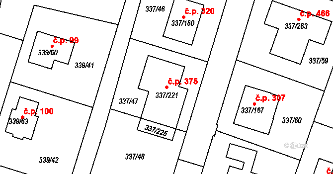 Levín 375, Králův Dvůr na parcele st. 337/221 v KÚ Levín u Berouna, Katastrální mapa