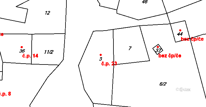 Měrčín 23, Čížkov na parcele st. 3 v KÚ Měrčín, Katastrální mapa