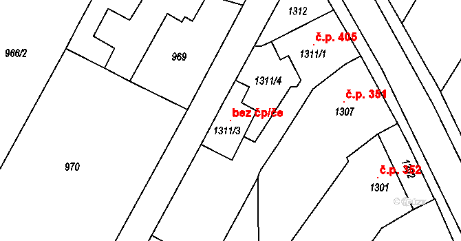 Šatov 93998708 na parcele st. 1311/3 v KÚ Šatov, Katastrální mapa