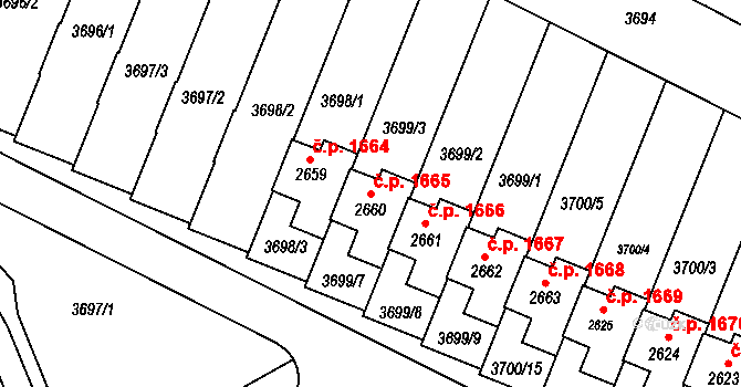 Rosice 1665 na parcele st. 2660 v KÚ Rosice u Brna, Katastrální mapa