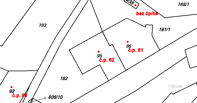 Merklovice 62, Vamberk na parcele st. 95 v KÚ Merklovice, Katastrální mapa