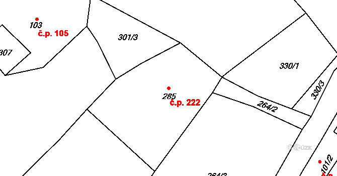 Lampertice 222 na parcele st. 285 v KÚ Lampertice, Katastrální mapa