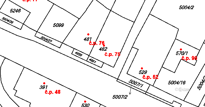 Pasohlávky 75 na parcele st. 482 v KÚ Pasohlávky, Katastrální mapa