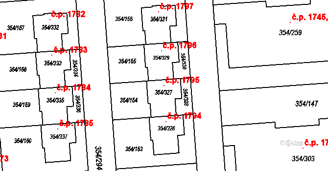 Slavkov u Brna 1795 na parcele st. 354/327 v KÚ Slavkov u Brna, Katastrální mapa