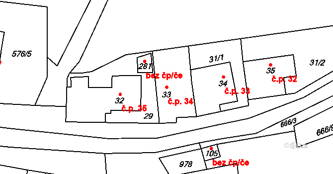 Čunín 34, Konice na parcele st. 33 v KÚ Čunín, Katastrální mapa