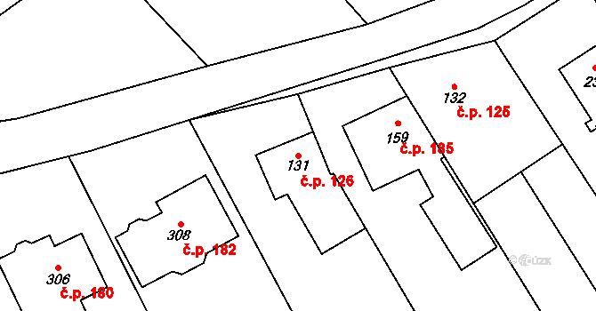 Lazníky 126 na parcele st. 131 v KÚ Lazníky, Katastrální mapa