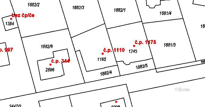 Hranice I-Město 1110, Hranice na parcele st. 1165 v KÚ Hranice, Katastrální mapa