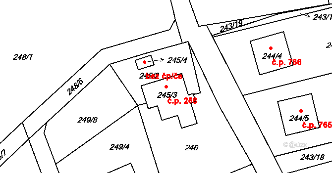 Srubec 258 na parcele st. 245/3 v KÚ Srubec, Katastrální mapa