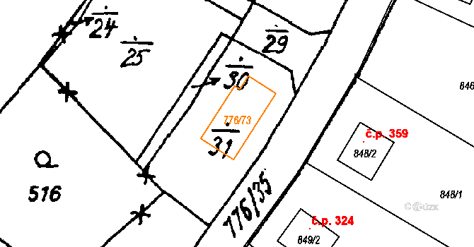 Vlkýš I 357, Heřmanova Huť na parcele st. 776/73 v KÚ Vlkýš, Katastrální mapa