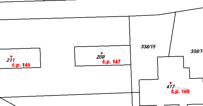 Tmaň 147 na parcele st. 209 v KÚ Tmaň, Katastrální mapa