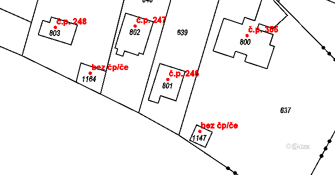 Černíky 246, Zvole na parcele st. 801 v KÚ Zvole u Prahy, Katastrální mapa