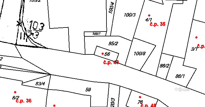 Tachov 43 na parcele st. 56 v KÚ Tachov u Doks, Katastrální mapa