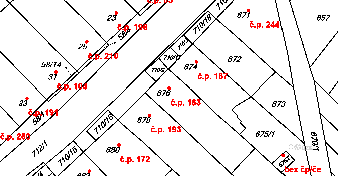 Zarazice 163, Veselí nad Moravou na parcele st. 676 v KÚ Zarazice, Katastrální mapa