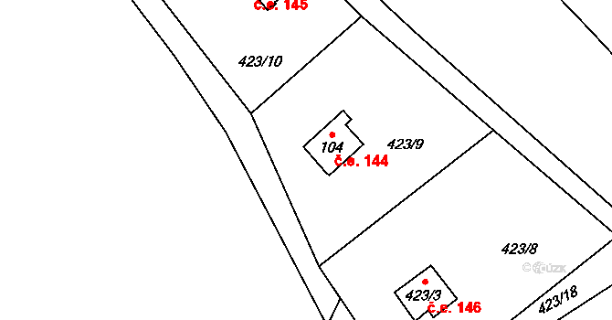 Rounek 144, Vyskytná nad Jihlavou na parcele st. 104 v KÚ Rounek, Katastrální mapa