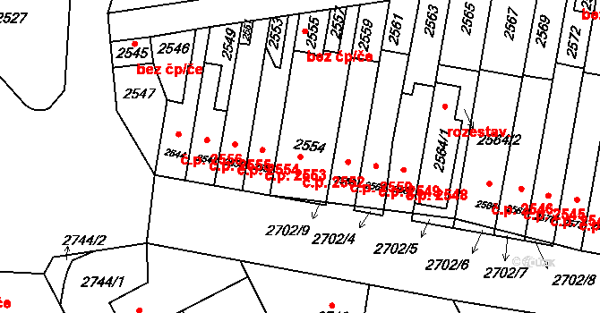Kladno 2552 na parcele st. 2554 v KÚ Kladno, Katastrální mapa