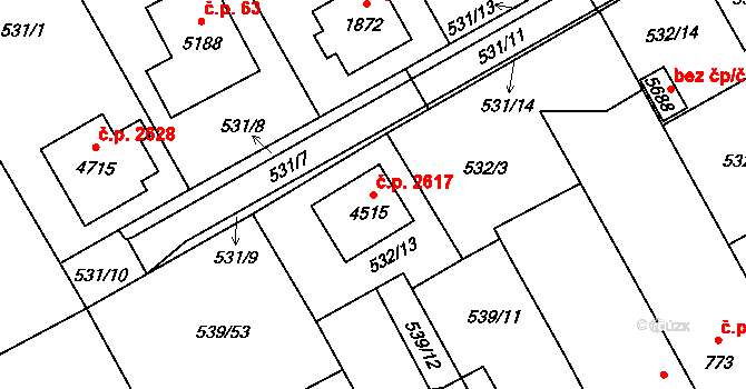 Šumperk 2617 na parcele st. 4515 v KÚ Šumperk, Katastrální mapa