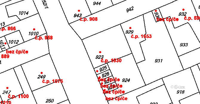 Kročehlavy 1630, Kladno na parcele st. 923 v KÚ Kročehlavy, Katastrální mapa