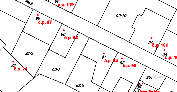Cerhýnky 94, Cerhenice na parcele st. 91 v KÚ Cerhýnky, Katastrální mapa