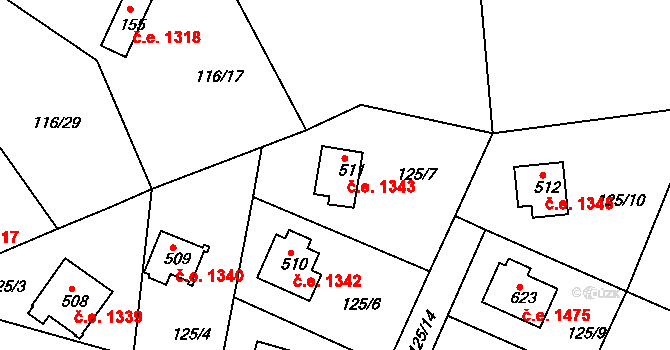 Ládví 1343, Kamenice na parcele st. 511 v KÚ Ládví, Katastrální mapa