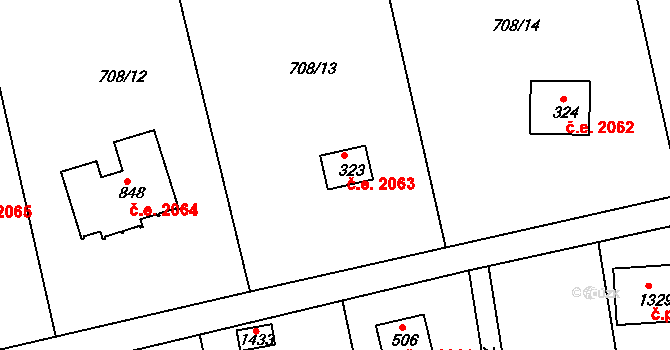 Skuheř 2063, Kamenice na parcele st. 323 v KÚ Těptín, Katastrální mapa